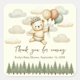 Flyter Bear Äventyr Baby Shower Fyrkantigt Klistermärke