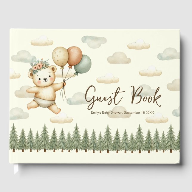 Flyter Bear Äventyr Baby Shower Gästböcker (Framsida)