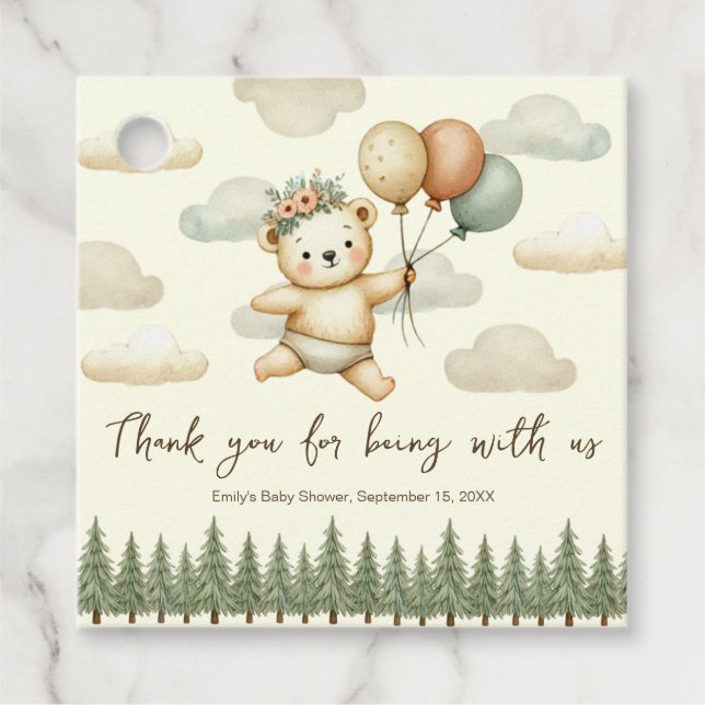Flyter Bear Äventyr Baby Shower Gåvor Etiketter (Framsida)