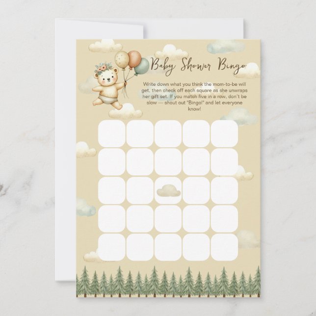 Flyter Bear Baby Shower Bingo Game Card Inbjudningar (Framsida)