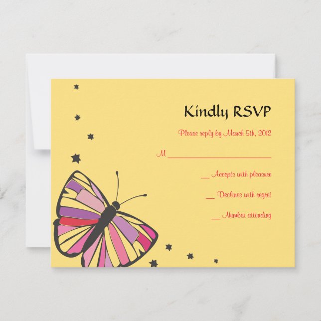 FLYTER BUTTERFLY Bat mitzvah svarskort OSA Kort (Framsida)