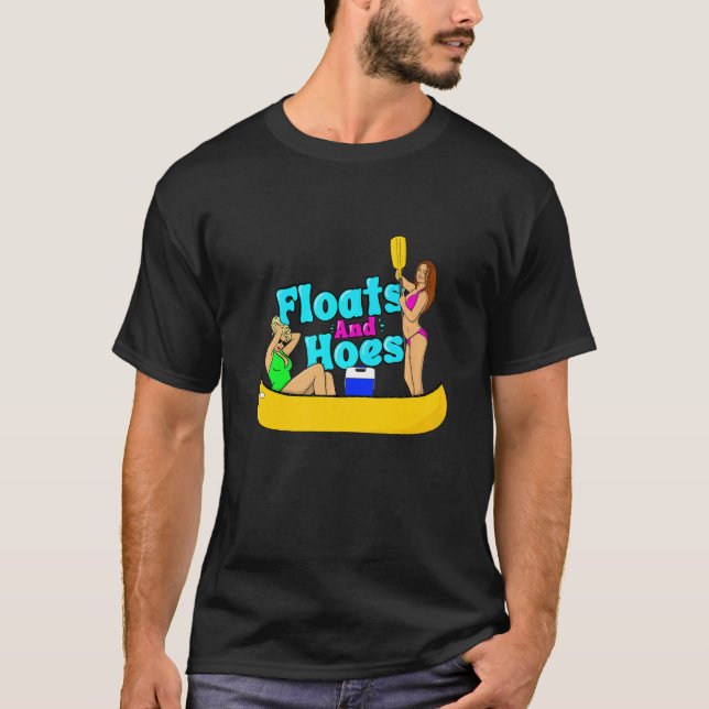 Flyter och Hoes Canoe River Resa Flyter Sjö T Shirt (Framsida)