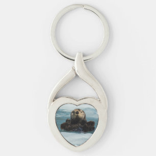 Flyter Otter Twisted Heart Silverfärgad Nyckelring