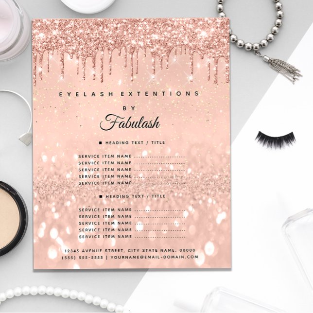 Flyterpriser för makeup Beauty Salon Ro Glitter1 Flygblad (Makeup Beauty Salon Rose Glitter Flyer Prices1)