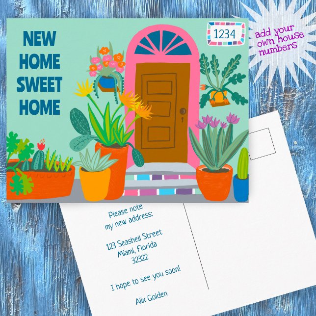 Flytt tillkännagivande Ny adress Fram dörr ANPASSA (Moving Announcement New Address Front Door CUSTOM Postcard Add Your own House Numbers Change of Addr)