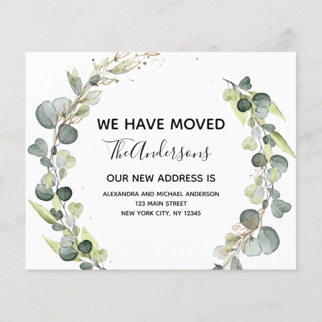 Flytta Annocement Eucalyptus Greenery Watercolor Flygblad (Framsidan)