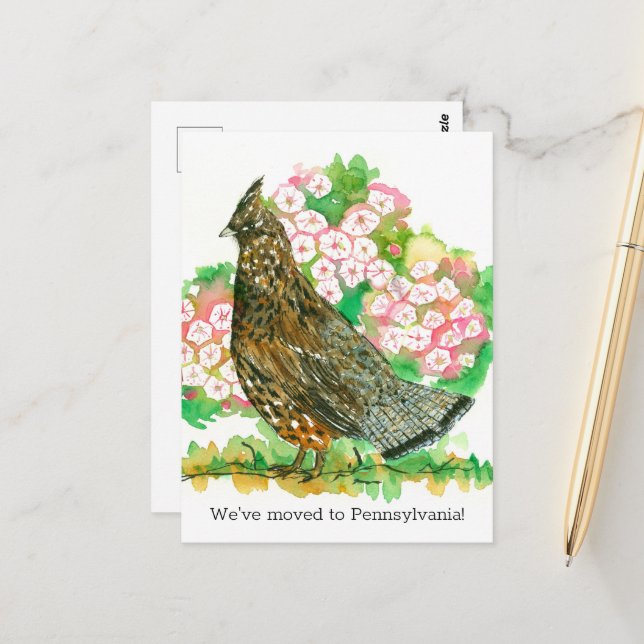 Flytta Annocement Pennsylvania Ruffed Grouse Vykort (Fram/Back In Situ)