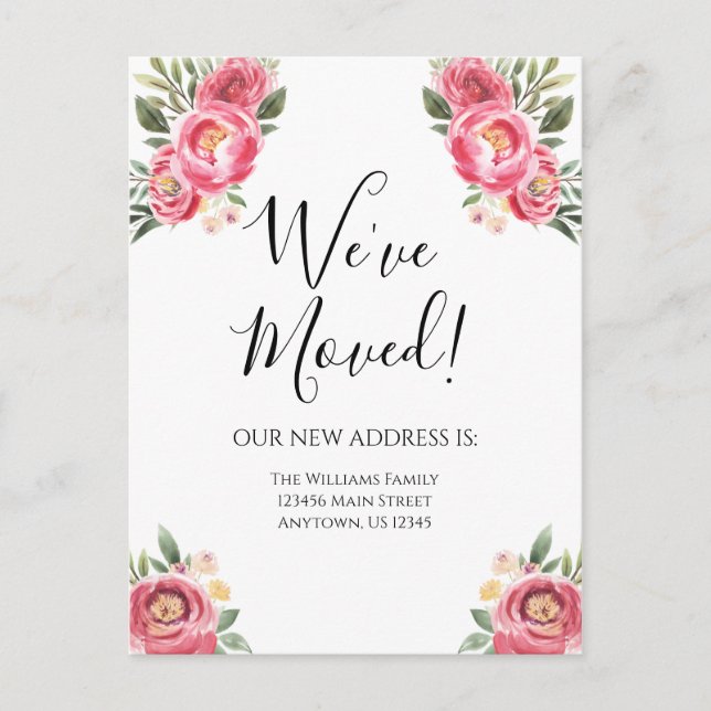 Flytta Annocement Rosa Peonies Flowers Blommigt Vykort (Framsida)