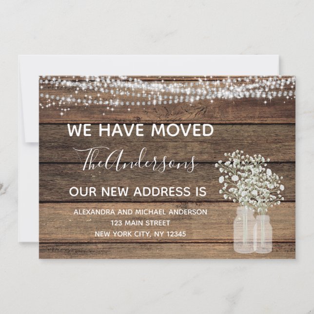 Flytta Annocement Rustic Farmhouse Wood Inbjudningar (Framsida)