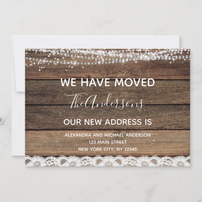 Flytta Annocement Rustic Farmhouse Wood Inbjudningar (Framsida)