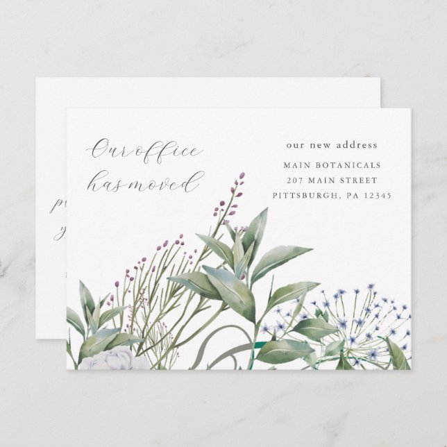 Flytta Annoucement för Enkelt Greenery Business Of Vykort (Fram/baksida)