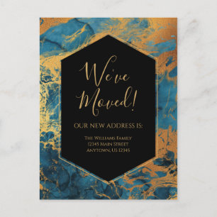 Flytta Announation Blue Guld Marble Bläck Modern Vykort