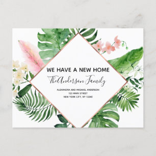 Flytta Announation Tropical Blommigt Watercolor Meddelande Vykort