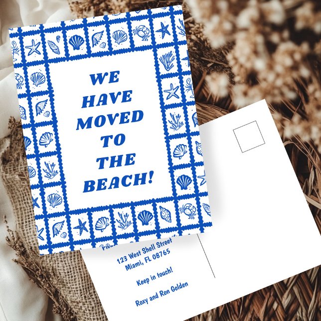 FLYTTA ANNOUNCEMENT ADRESS Blue Seashells Beach Vykort (MOVING ANNOUNCEMENT ADDRESS Blue Seashells Beach Postcard
)