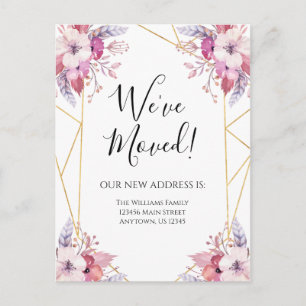 Flytta Announcement Boho Flowers Blommigt Vykort