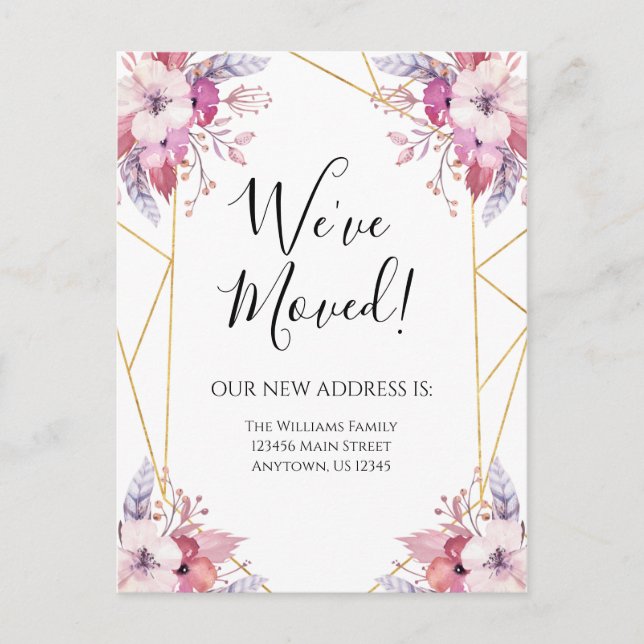 Flytta Announcement Boho Flowers Blommigt Vykort (Framsida)