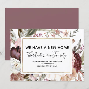 Flytta Announcement Boho Mauve Blommigt Inbjudningar