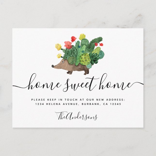 Flytta Announcement Cactus Hedgehog Vykort (Framsida)