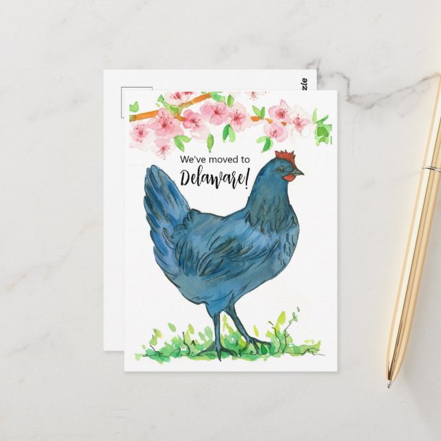Flytta Announcement Delaware Blue Hen Chicken Vykort (Fram/Back In Situ)