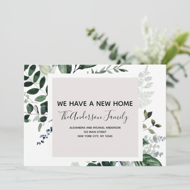 Flytta Announcement Eucalyptus Greenery Inbjudningar (Stående Fram)