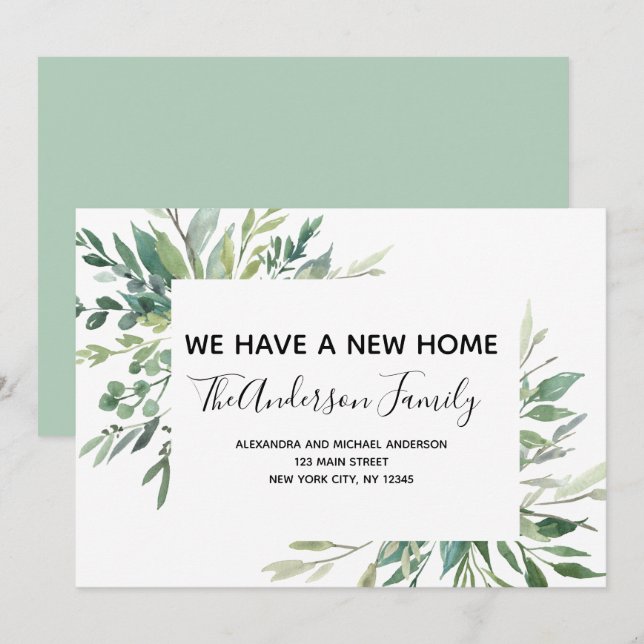 Flytta Announcement Eucalyptus Greenery Inbjudningar (Fram/baksida)