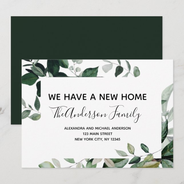 Flytta Announcement Eucalyptus Greenery Postcard Inbjudningar (Fram/baksida)