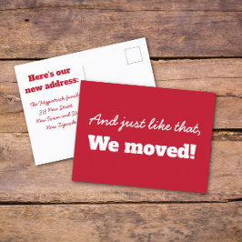 Flytta Announcement för Funny Red Minimal Typograp Vykort