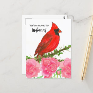Flytta Announcement Indiana Cardinal Bird Peony Vykort