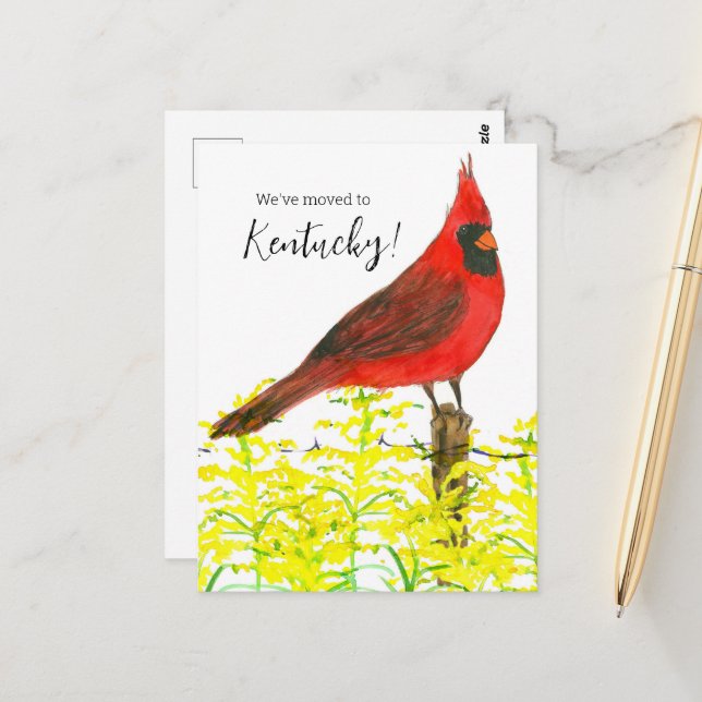 Flytta Announcement Kentucky Cardinal Goldenrod Vykort (Fram/Back In Situ)