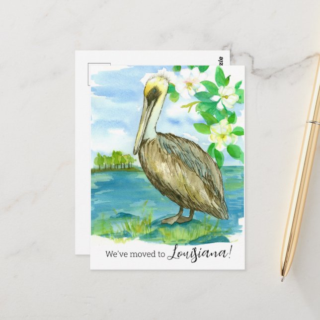 Flytta Announcement Louisiana Pelican Magnolia Vykort (Fram/Back In Situ)