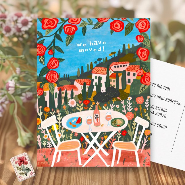 FLYTTA ANNOUNCEMENT Ny adress Countside Views Vykort (MOVING ANNOUNCEMENT New Address Change Countryside Views Art Painting Flowers Garden Postcard
)