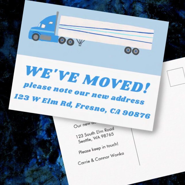 FLYTTA ANNOUNCEMENT NY ADRESS Cute Lastbil Roligt Vykort (Big moving truck change of address relocation custom postcard. Add your own text)