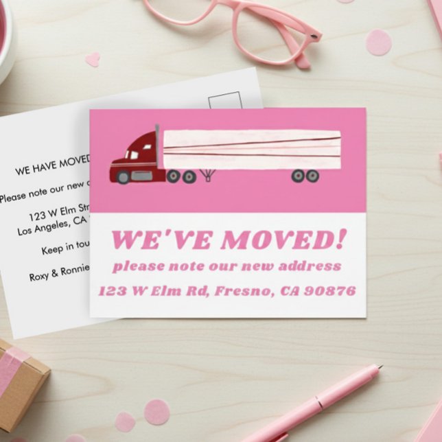 FLYTTA ANNOUNCEMENT NY ADRESS Cute Lastbil Rosa Vykort (MOVING ANNOUNCEMENT NEW ADDRESS Cute Truck Pink Postcard
)