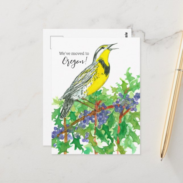 Flytta Announcement Oregon Meadowlark Grape Vykort (Fram/Back In Situ)