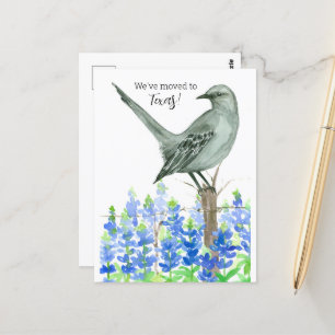 Flytta Announcement Texas Mockingbird Bluebonnet Vykort