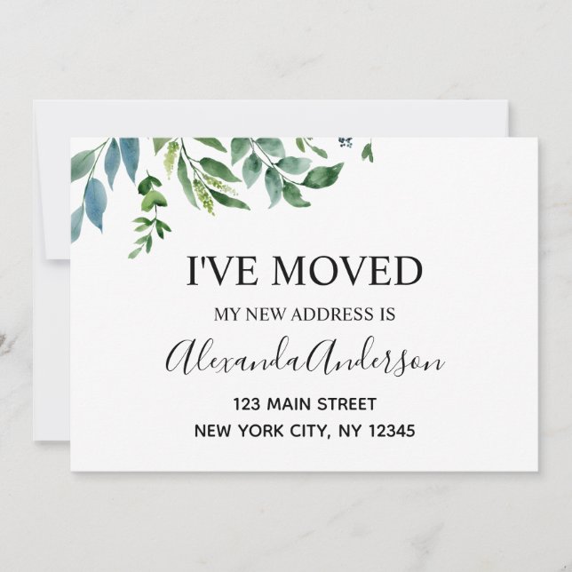 Flytta Announcement Vår Greenery Inbjudningar (Framsida)