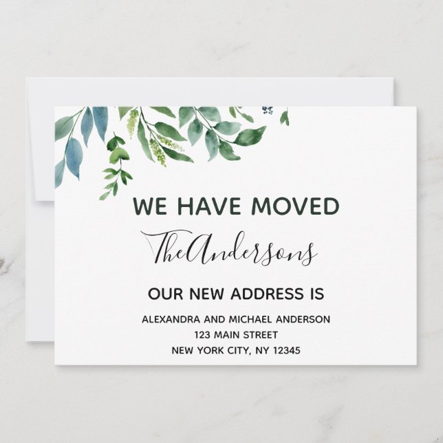 Flytta Announcement Vår Greenery Inbjudningar (Framsida)