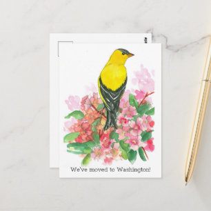 Flytta Announcement Washington Goldfinch Flowers Vykort