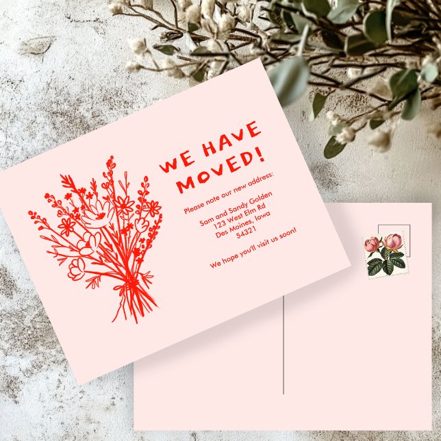 FLYTTA ANNOUNCEMENT WildblomBouquet Cute Doodle Vykort (MOVING ANNOUNCEMENT Wildflower Bouquet Cute Doodle Postcard
)