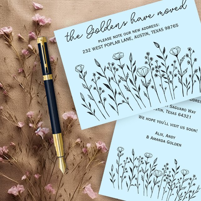 FLYTTA ANNOUNCEMENT Wildblommor Simple Anpassnings Inbjudningar (MOVING ANNOUNCEMENT Wildflowers Simple Custom Change of Address
Card)