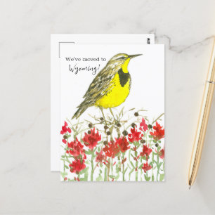 Flytta Announcement Wyoming Meadowlark Paintbrush Vykort