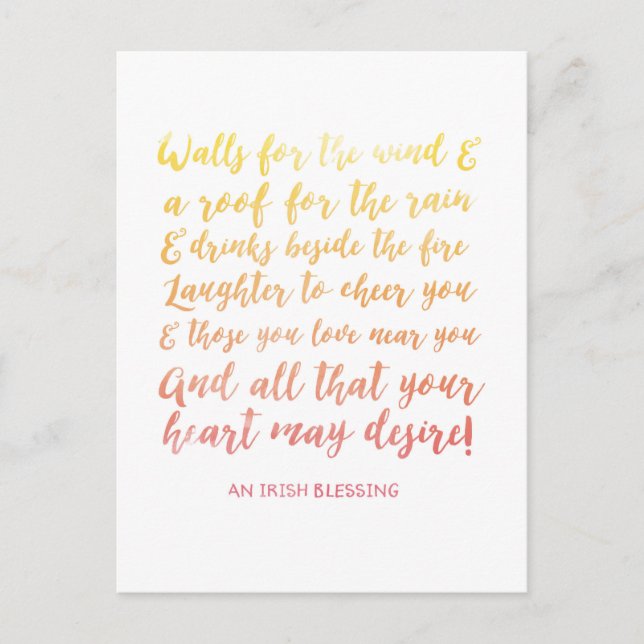 Flytta Announting Irish Blessing Postcard Meddelande Vykort (Framsida)