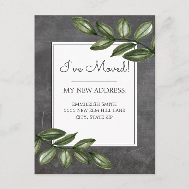 Flytta Announting Vintage Chalkboard Grönt Löv Vykort (Framsida)