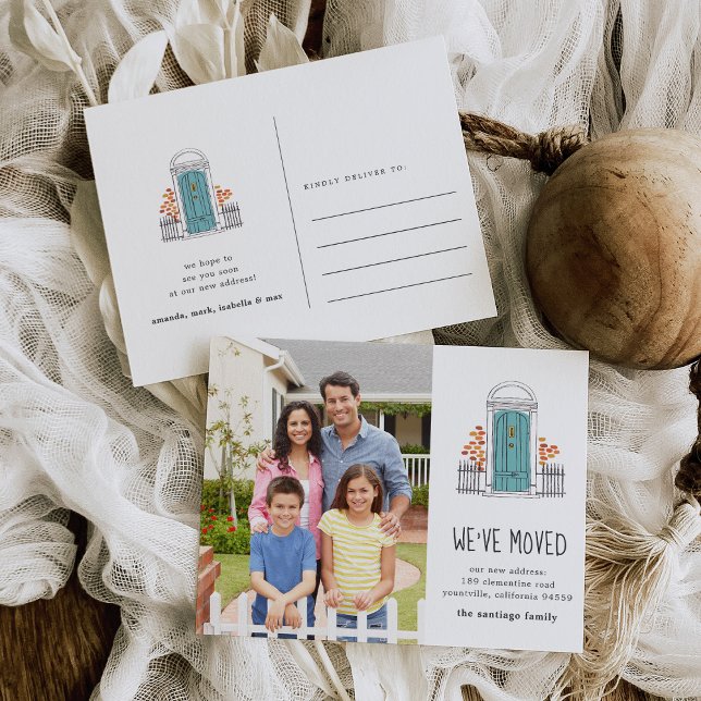 Flytta av blå dörr meddelande vykort (Skapare uppladdad)