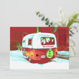 Flytta av Camper Retro-Vintagen Red Grönt   Julkort