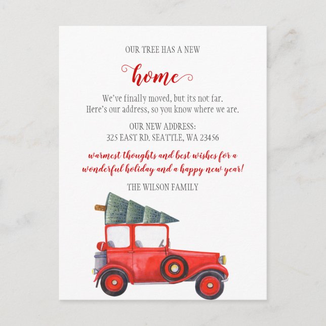 Flytta av julgran Vi har flyttat Helgdag Vykort (Framsida)