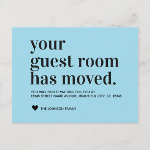Flytta av meddelande om Blue Typography Guest Room Vykort
