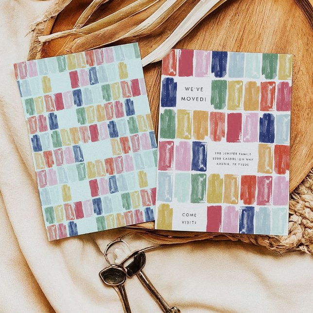 Flytta av meddelande om ljusmålad juveler inbjudningar (Bright Painted Jewels Moving Announcement)