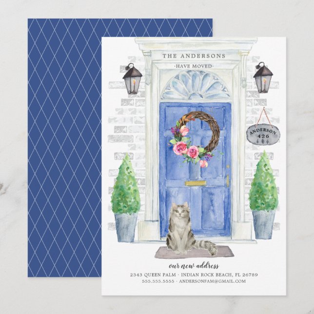 Flytta av Ragamuffin Cat Blue Door Inbjudningar (Fram/baksida)