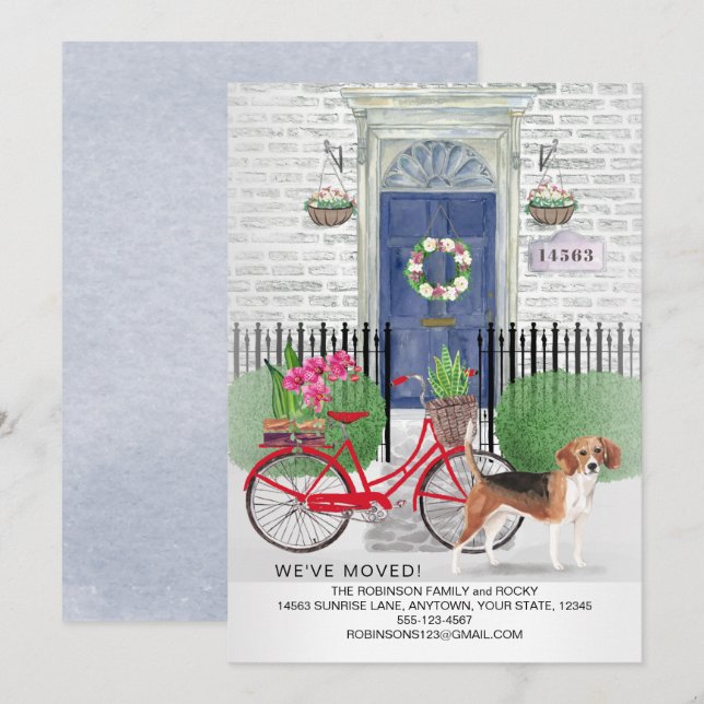 Flytta Beagle-Hund Cycle Door New Home Meddelande (Fram/baksida)